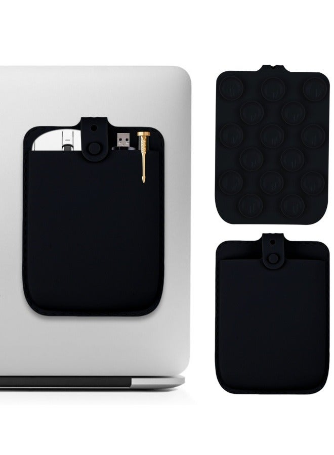 عام حامل ماوس للaptop، أكياس سيليكون للماوس مع كوب شفط قوي، جيب ماوس بدون بقايا لاصقة قابلة لإعادة الاستخدام، حقيبة ماوس مناسبة للaptop للمكتب أو المنزل، أسود - Image 1