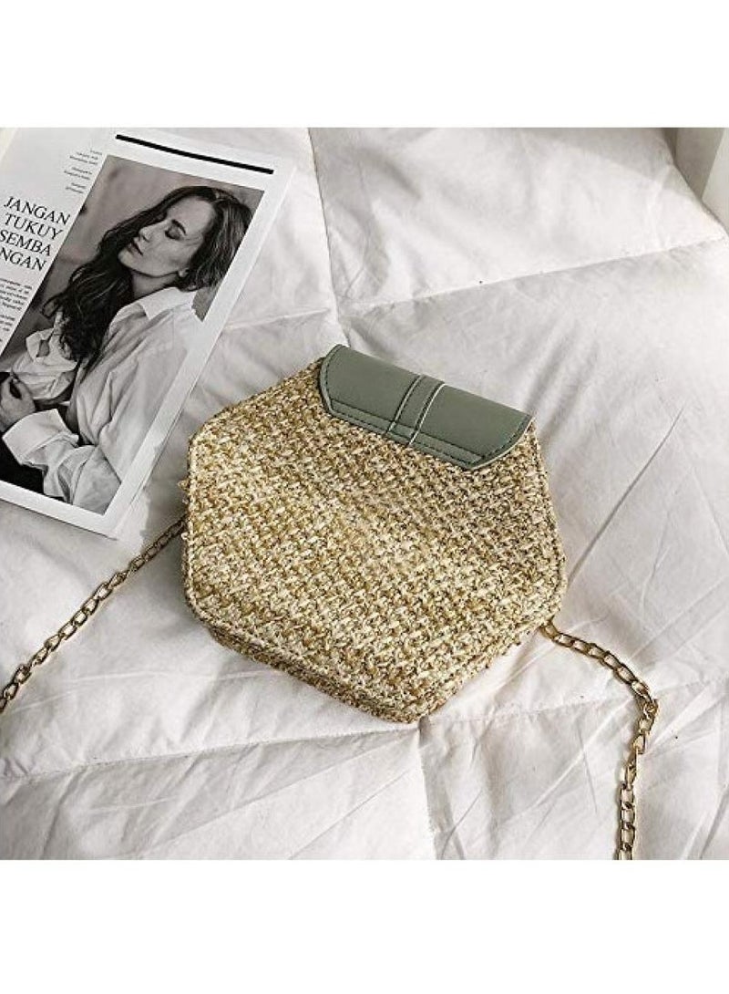 AIWANTO Women Handbag, Straw & Leather Bag, Summer Beach Handbag, Chain Shoulder Ladies Purse, Bohemian Woven Crossbody Bags - Image 4