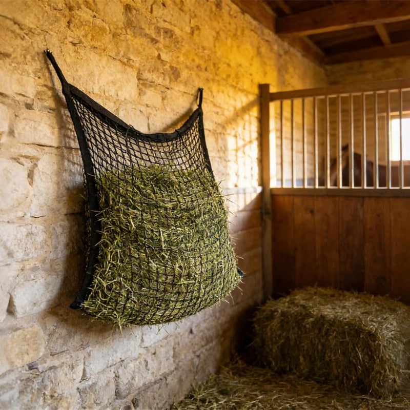Large Capacity Horse Hay Bag, Black Nylon Hanging Hay Feeder, 31.5 × 35.4 in Hay Net, Minimizes Waste, for Stables - Image 3
