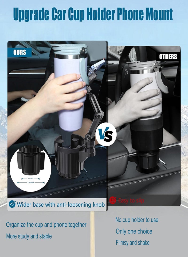 HANAMICHI Cup Holder Phone Mount for Car,2 in 1 Car Mobile Stand,Car Phone Holder Adjustable Cup Holder Base Fits Most Cars, Compatible with Most 2.5" - 4.1" Phones, Black - Image 5