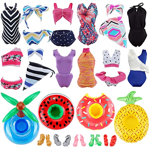 E-TING 11 Items= 3Pcs Doll Beach Bikini Swimsuit + 3Pcs Swim Ring + 5Pairs Shoes for 11.5 inch Girl Doll（Random Style） - Image 2