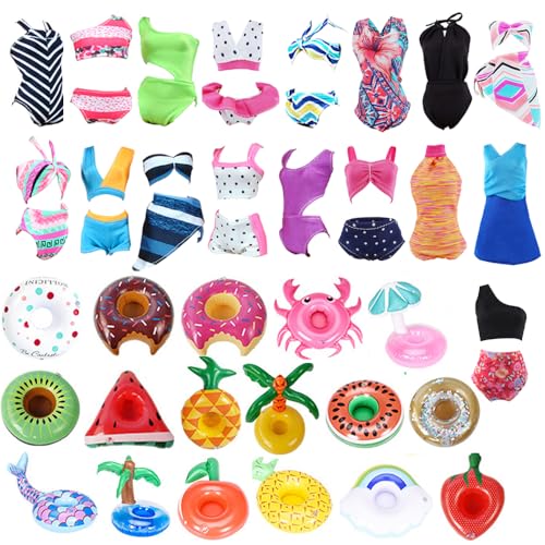 E-TING 11 Items= 3Pcs Doll Beach Bikini Swimsuit + 3Pcs Swim Ring + 5Pairs Shoes for 11.5 inch Girl Doll（Random Style） - Image 1