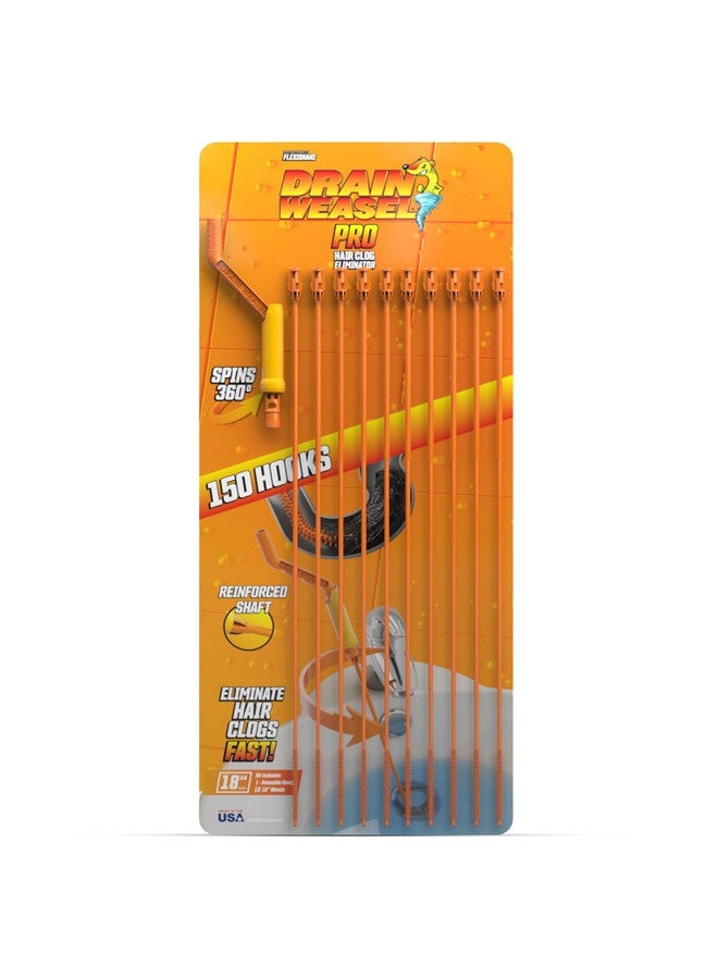 FlexiSnake Pro Drain Weasel Sink Snake Hair Clog Remover Tool, Sink, Pipe, Bathroom, Bathtub Drain Cleaner, 18-inch Long, Flexible, Made in The USA, 10 Pack Reusable Wands and Removable Handle - Image 1