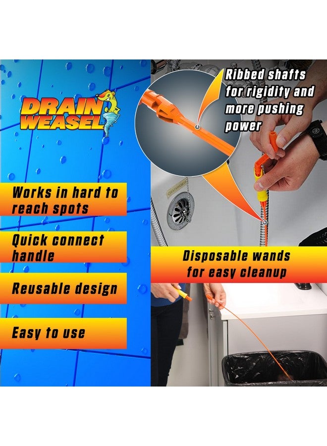 FlexiSnake Pro Drain Weasel Sink Snake Hair Clog Remover Tool, Sink, Pipe, Bathroom, Bathtub Drain Cleaner, 18-inch Long, Flexible, Made in The USA, 10 Pack Reusable Wands and Removable Handle - Image 5