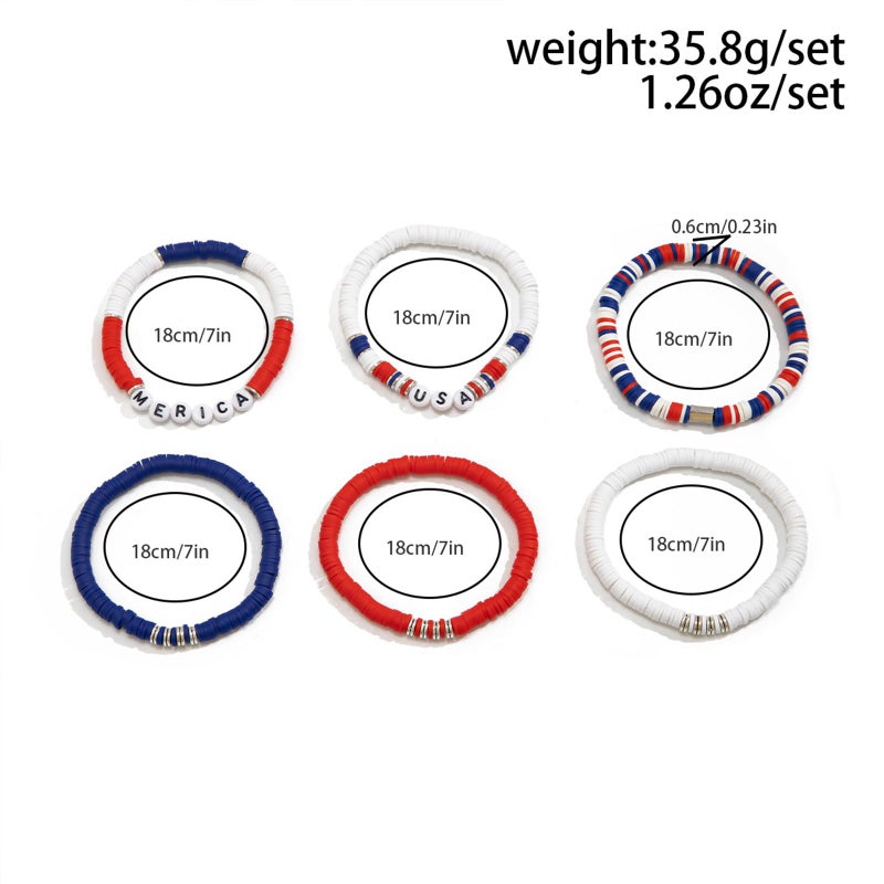 HTH Patriotic Bracelets for Women Star Heart Patriotic 4th of July Bracelets Fourth of July Polymer Clay Accessories(6pcs) - Image 3
