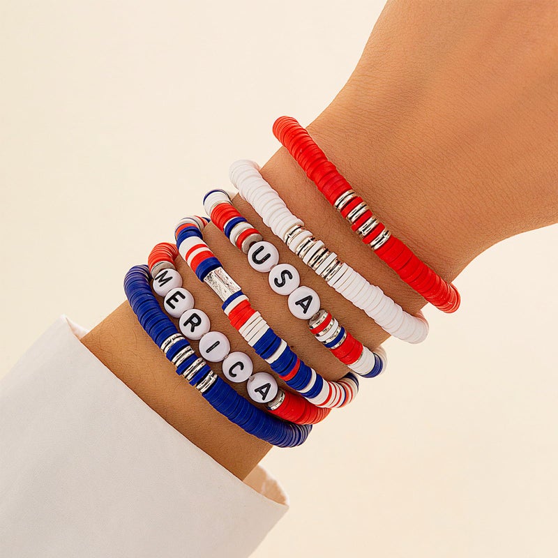 HTH Patriotic Bracelets for Women Star Heart Patriotic 4th of July Bracelets Fourth of July Polymer Clay Accessories(6pcs) - Image 2