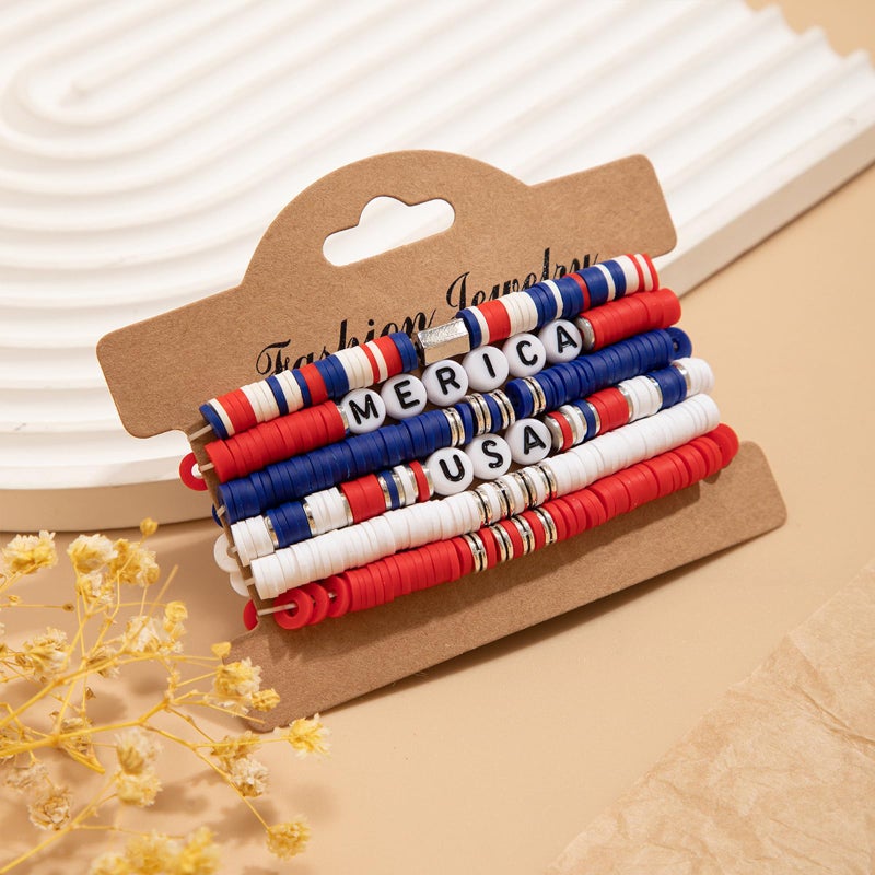 HTH Patriotic Bracelets for Women Star Heart Patriotic 4th of July Bracelets Fourth of July Polymer Clay Accessories(6pcs) - Image 5