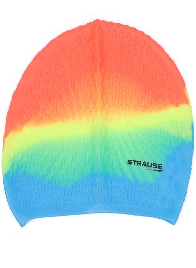 Strauss Latest Designed Swimming Cap | Keeps Hair Clean | Suitable for Long and Short Hair | Swimming Head Cap with Breathable Fabric | Waterproof Swim Cap for Kids, Boys & Girls,(Orange Mix Color) - Image 1
