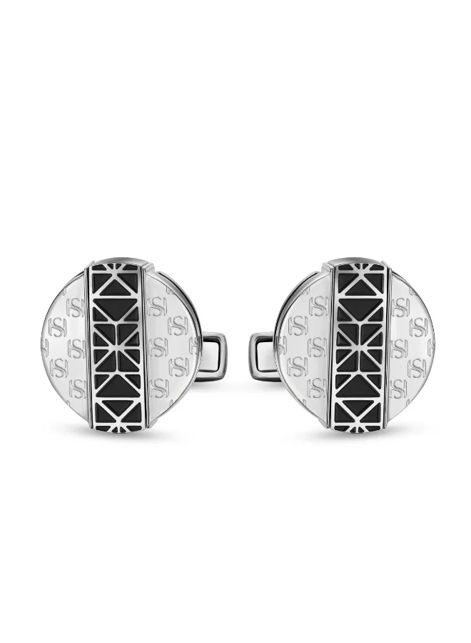 Saint Honore Paris Champ De Mars Black and Silver Turnable Cufflinks for Men's