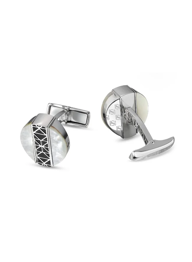 Saint Honore Paris Champ De Mars Black and Silver Turnable Cufflinks for Men's