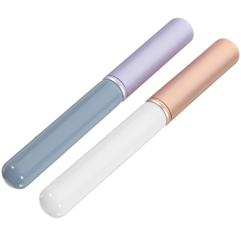 2pcs Mini Lipstick Applicator Brushes with Cap Portable Lip Gloss Makeup Tools for Women Tongue-shaped Lip Brush Set - Image 1
