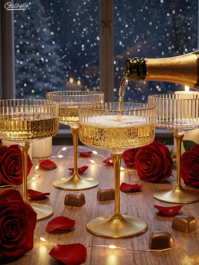 CALBODE 24Pcs Plastic Martini Glasses with Detachable Gold Stem, 10oz Plasitc Ribbed Coupe Glasses Gold Rim Vintage Cocktail Glassware Set for Birthday Party Engagement Wedding Anniversary (Clear) - Image 4