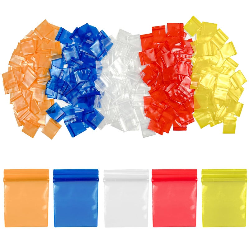 SNIRFAQM 250pcs 1"x1" 4 Mil Mini Plastic Pouches Colored Clear Thick Poly Baggies All Purpose Resealable Storage Bags with Zip Top Lock for Jewelry Candy Beads Bolts Pills Powders - Image 1