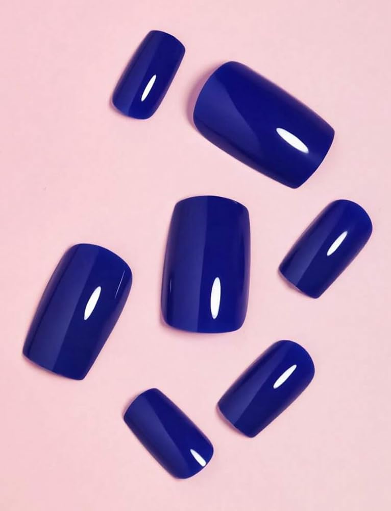 Suerte Press On Nails tips royal electric Blue french Solid Color Gradient Glossy 24pcs Press On French Nails Medium Hailey Manicure nail art trendy, Fake acrylic nails with glue kit - Image 2