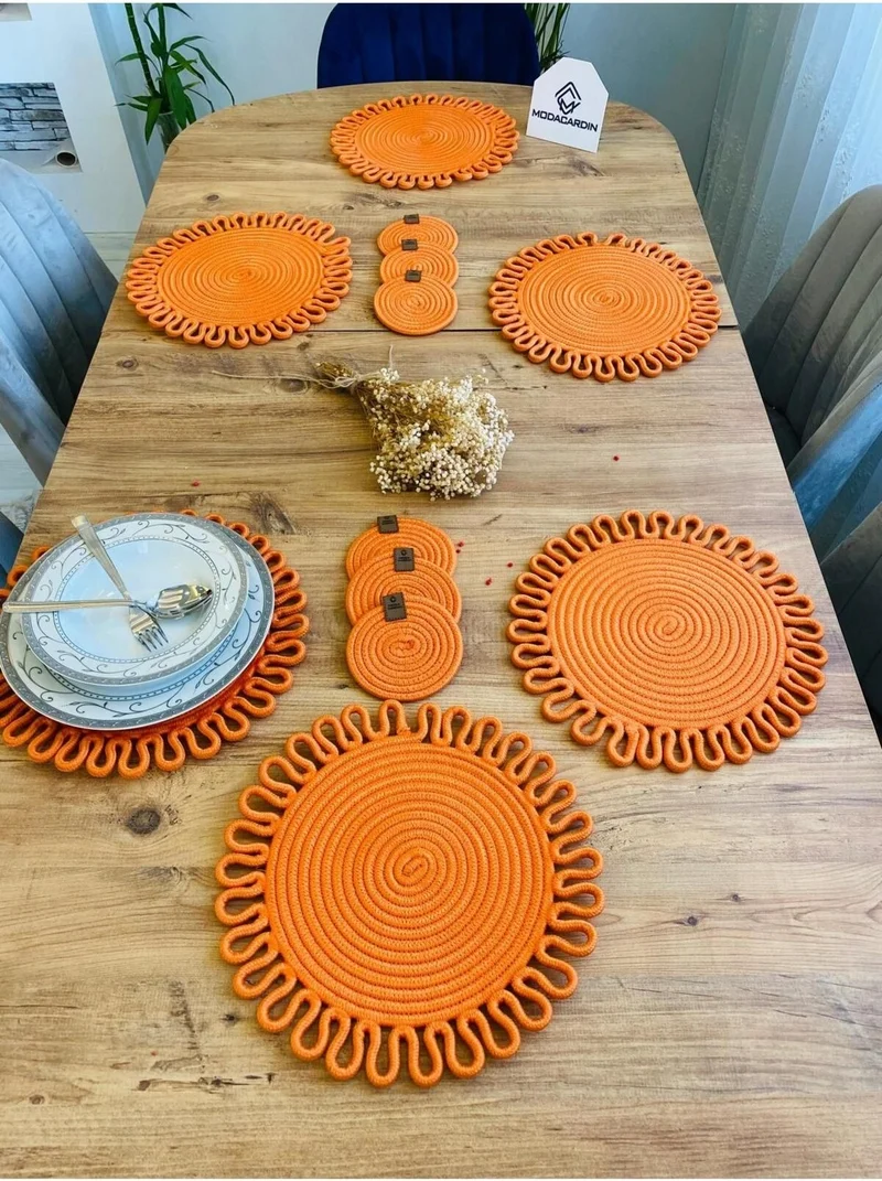 BDZ Deri BDZ Leather Jute Wicker American Service Plate and Coasters 12 Pieces