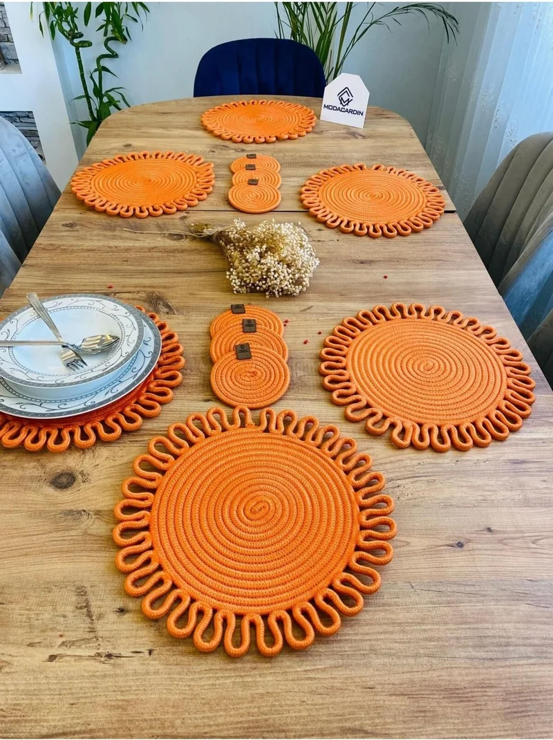 BDZ Deri BDZ Leather Jute Wicker American Service Plate and Coasters 12 Pieces