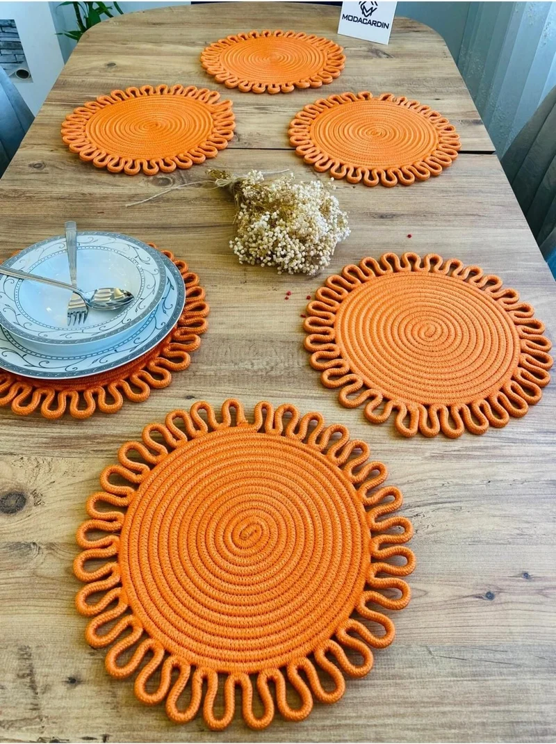 BDZ Deri BDZ Leather Jute Wicker American Service Plate and Coasters 12 Pieces