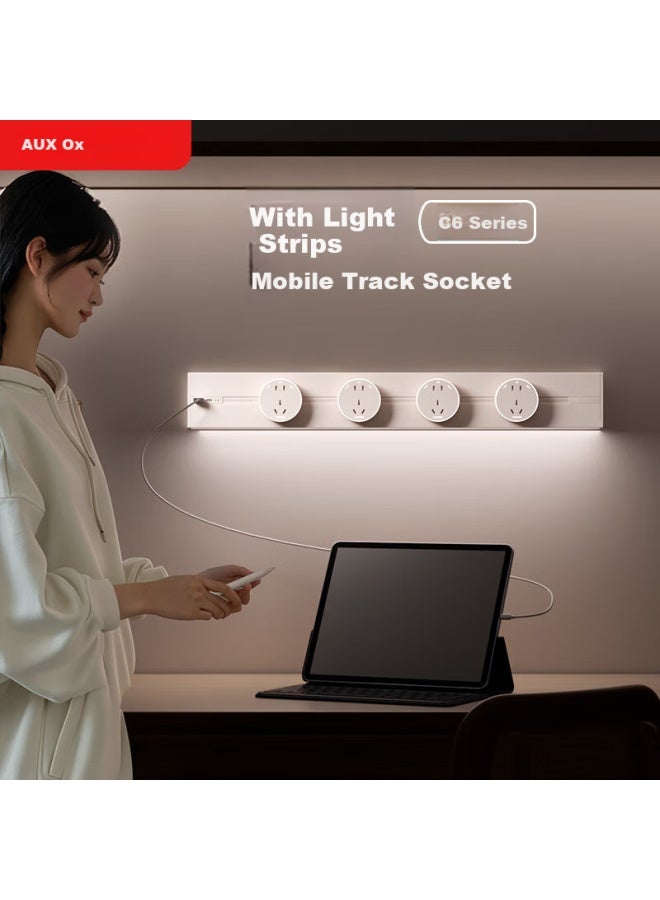 Oaks Aokesi Led Strip Track Socket With Usb Sensor Light, Movable Surface-mounted No-drilling Rotating Switch, 500mm + 4 Five-hole Sockets, Gray - Image 5