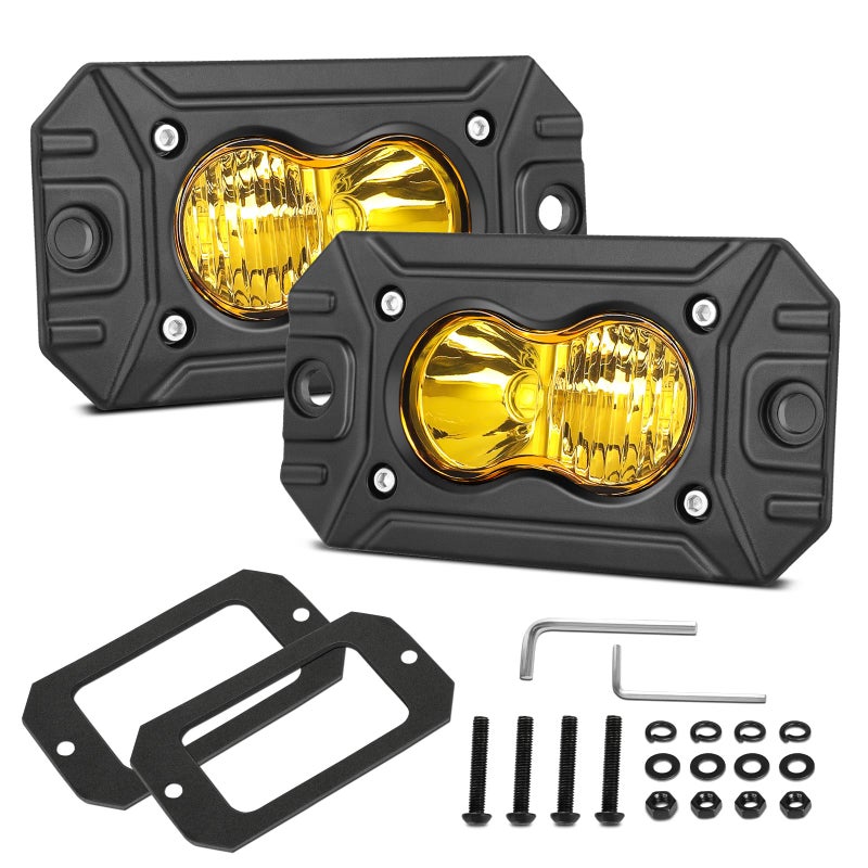 Flush Mount Pod Lights Yellow Auto Power Plus 2PCS 40W LED Driving Light Cube Amber LED Pods Off Road Bumper Fog Lights Flush Backup Light Bar for Truck Pickup ATV UTV Boat 4x4