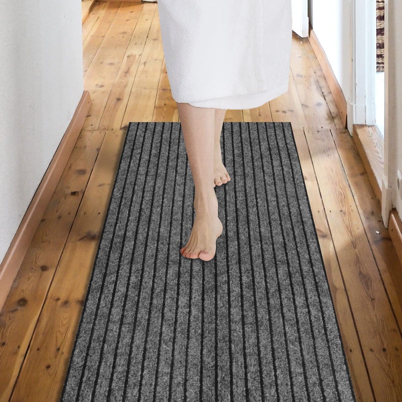 Custom Size Backed NonSlip Area Rugs Runner Easy Clean Waterproof Runner Rugs for Hallway Entryway Kitchen Laundry 2FT x 6FT Gray Stripe