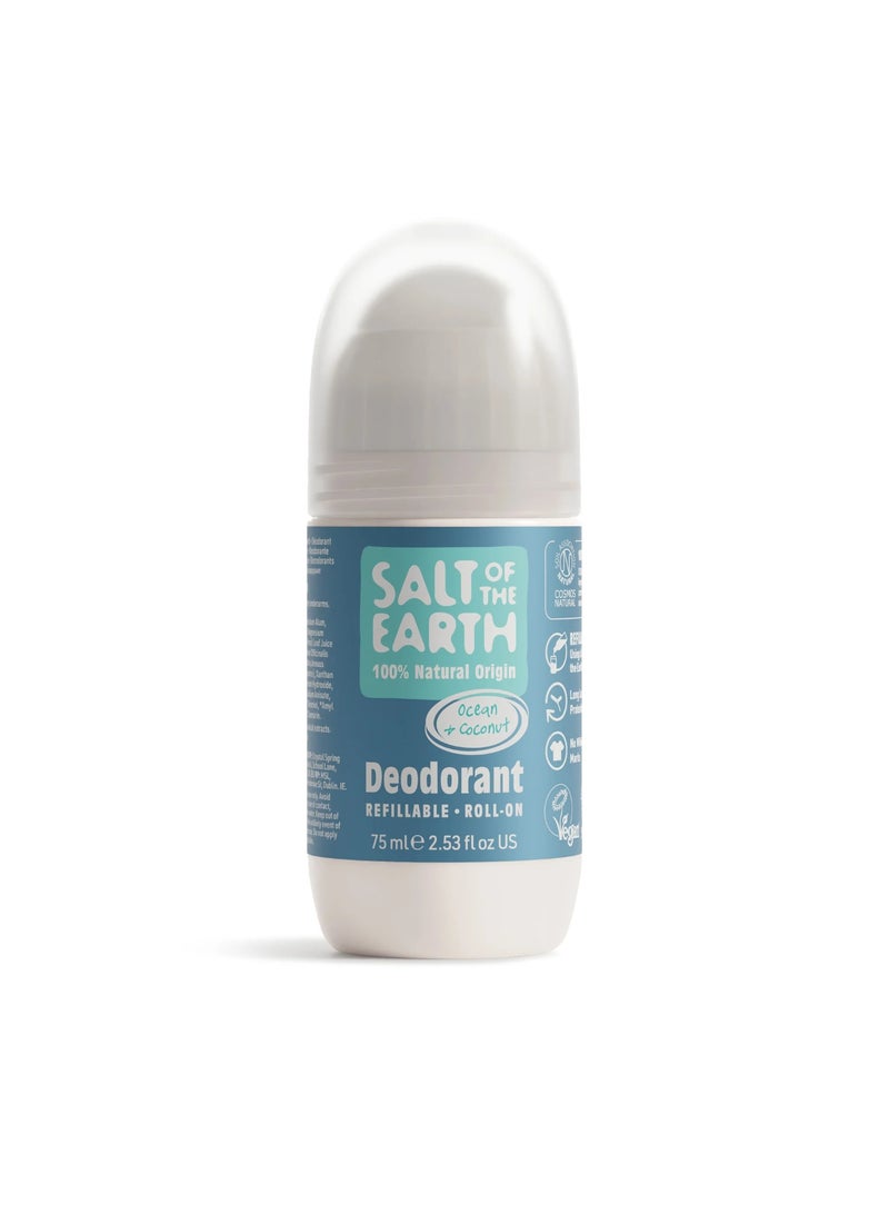 مزيل عرق رول أون طبيعي برائحة المحيط وجوز الهند طبيعي طبيعي100% عبوة قابلة لإعادة التعبئة  75 مل