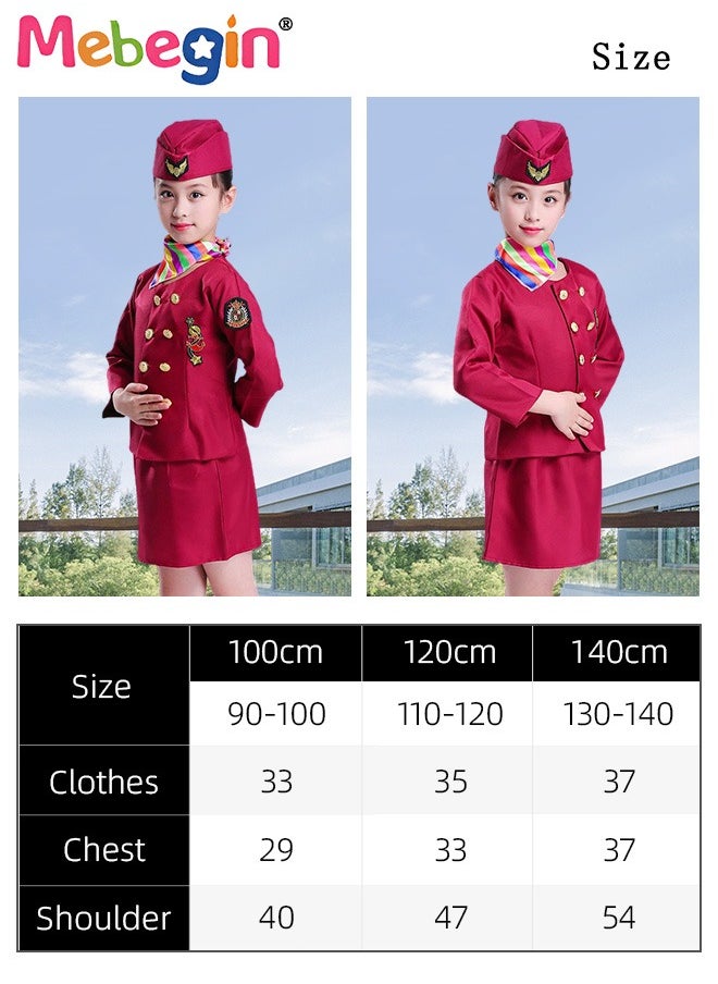 MEBEGIN - 4PCS Flight Attendant Suit, Stewardess Uniform Set with Top, Skirt, Hat and Scarf, Girl's Aerospace Flight Attendant Uniform, Stewardess Costume for Cosplay, Stage Performance and Themed Party - Image 1