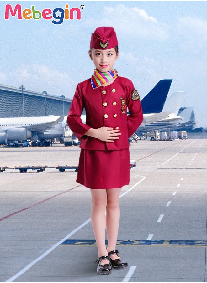 MEBEGIN - 4PCS Flight Attendant Suit, Stewardess Uniform Set with Top, Skirt, Hat and Scarf, Girl's Aerospace Flight Attendant Uniform, Stewardess Costume for Cosplay, Stage Performance and Themed Party - Image 1