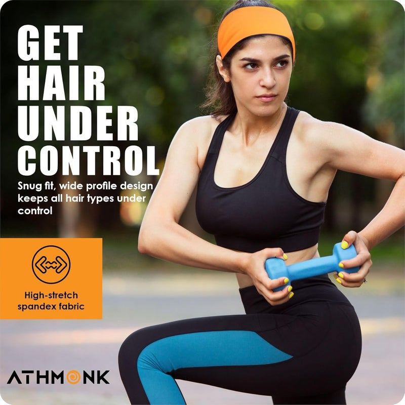 Athmonk Lycra Multipurpose Reversible Headband For Men Women, Colorful Stylish Sweatband Quick Dry Manage Long Hair Wide Snug Fit Elastic For Sports, Running, Gym, Cricket, Badminton, Black - Image 4
