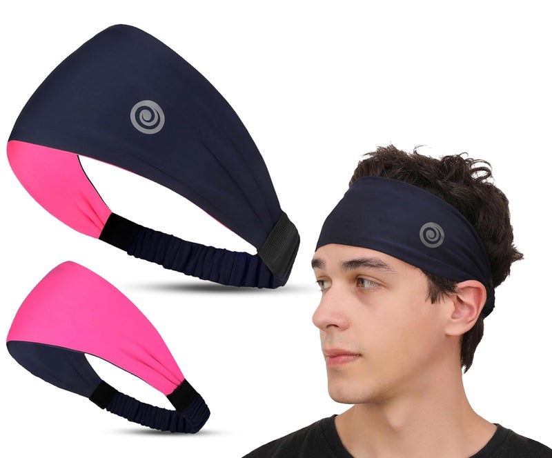 Athmonk Lycra Multipurpose Reversible Headband For Men Women, Colorful Stylish Sweatband Quick Dry Manage Long Hair Wide Snug Fit Elastic For Sports, Running, Gym, Cricket, Badminton, Black - Image 1