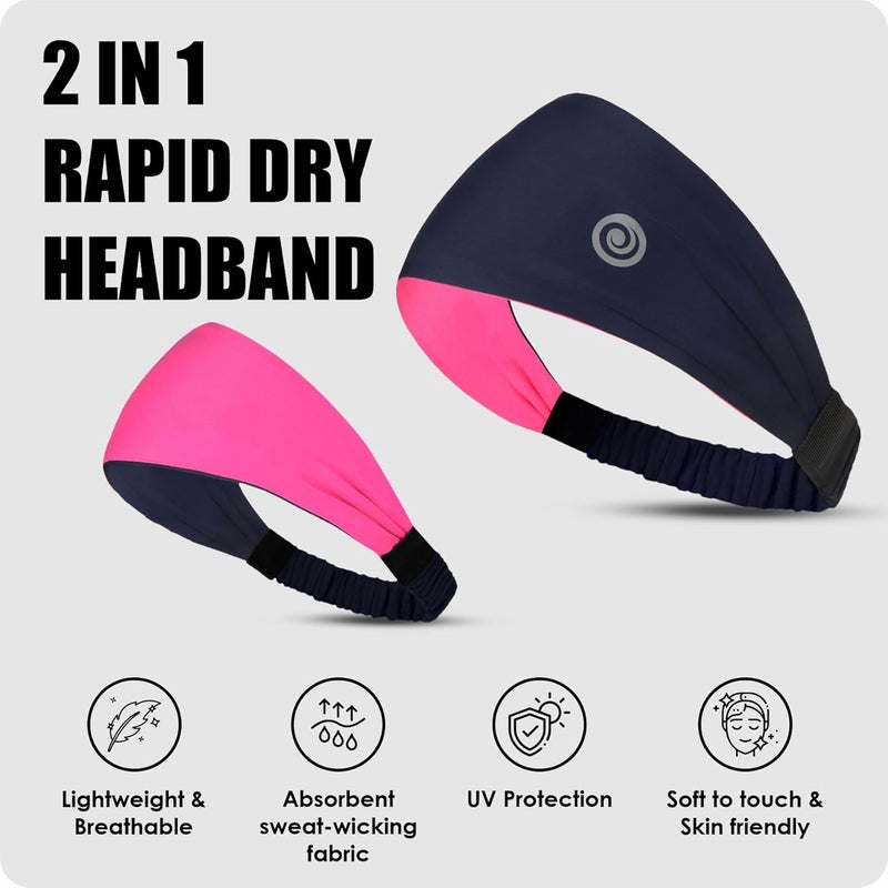 Athmonk Lycra Multipurpose Reversible Headband For Men Women, Colorful Stylish Sweatband Quick Dry Manage Long Hair Wide Snug Fit Elastic For Sports, Running, Gym, Cricket, Badminton, Black - Image 2