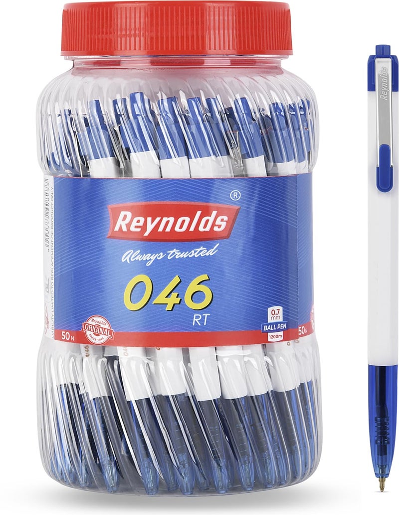 Reynolds 046 50 Pens BLUE I Lightweight Ball Pen With Comfortable Grip for Extra Smooth Writing I School and Office Stationery | 0.7mm Tip Size | Pen for BTS - Image 1