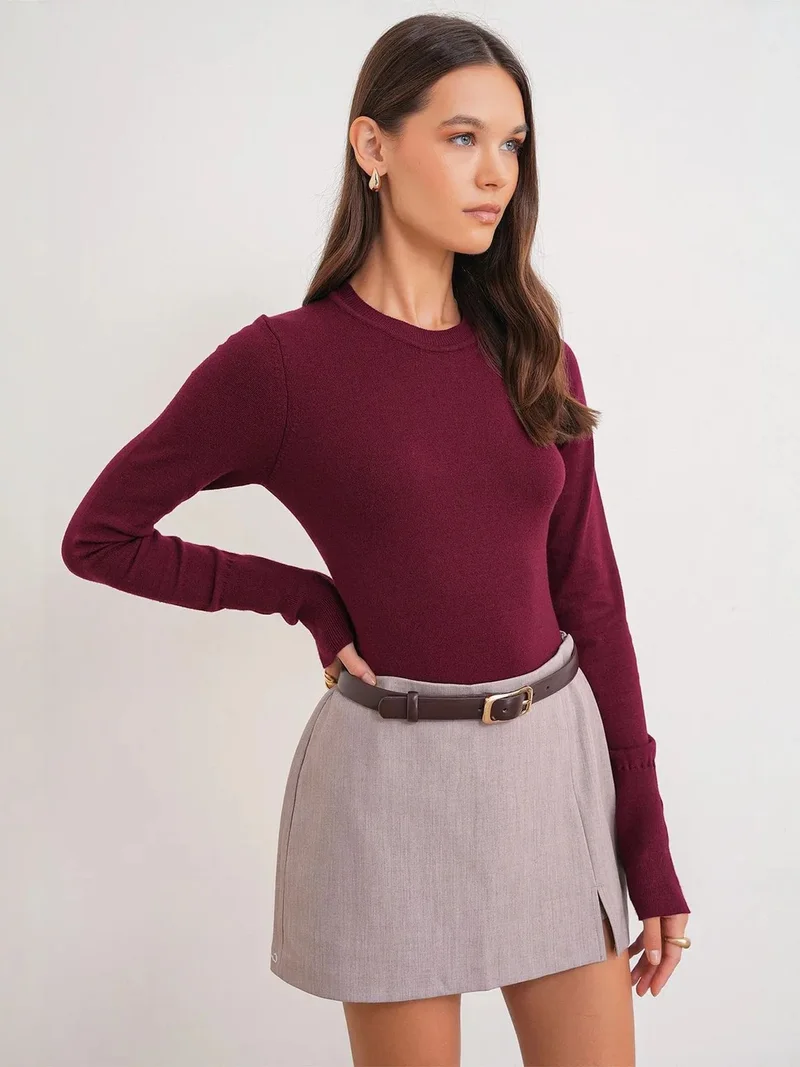 Mixray Cherry Red Mixray Crew Neck Knit Sweater for Women | Best Price UAE