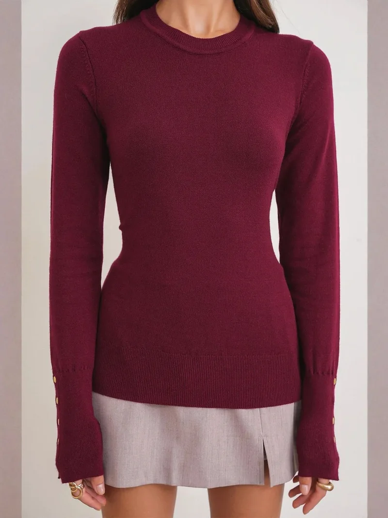 Mixray Cherry Red Mixray Crew Neck Knit Sweater for Women | Best Price UAE