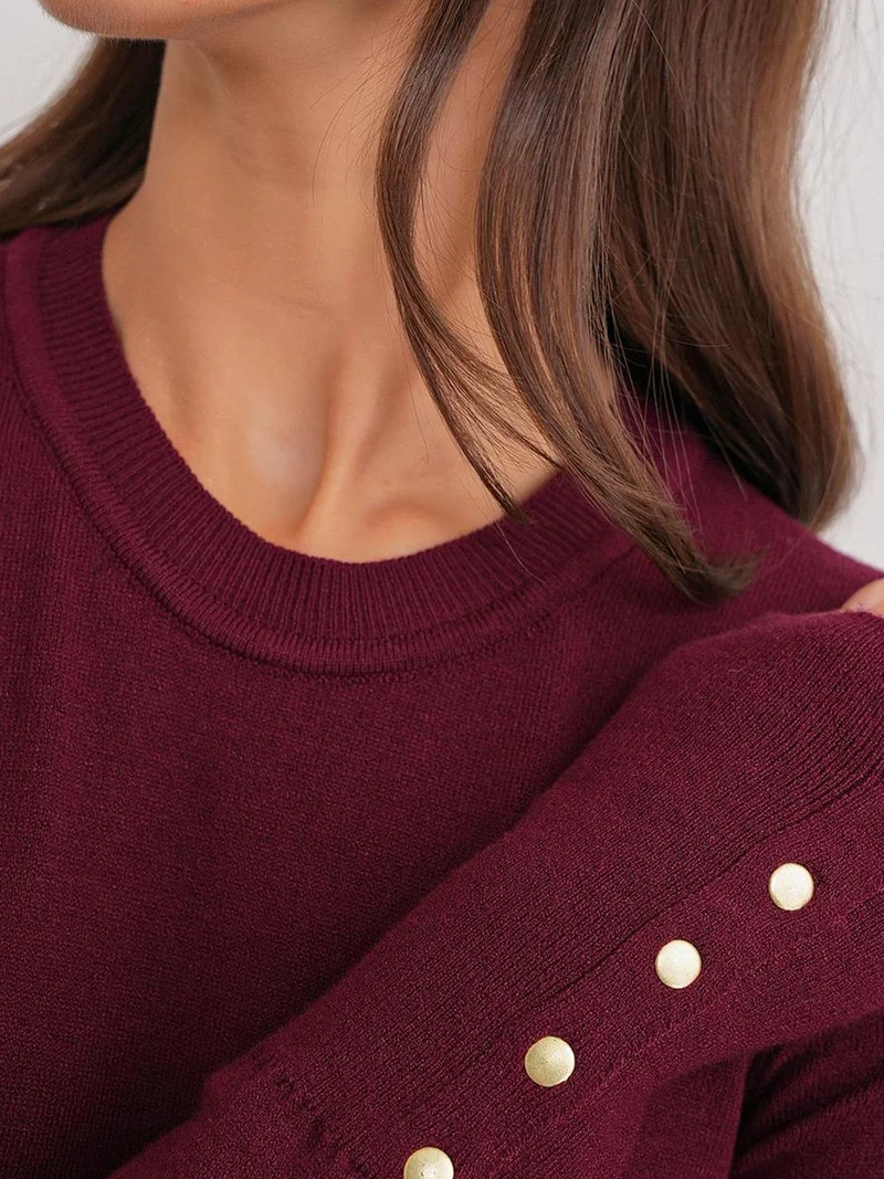 Mixray Cherry Red Mixray Crew Neck Knit Sweater for Women | Best Price UAE