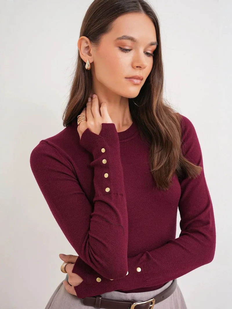 Mixray Cherry Red Mixray Crew Neck Knit Sweater for Women | Best Price UAE