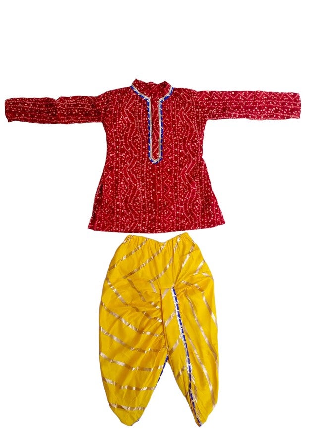 Aglare Krishna.. Embroidered Angarkha Top With Lace Work Dhoti And Mukut Murli,for Janmashtami and Navratri.Boys Kedia..B - Image 1