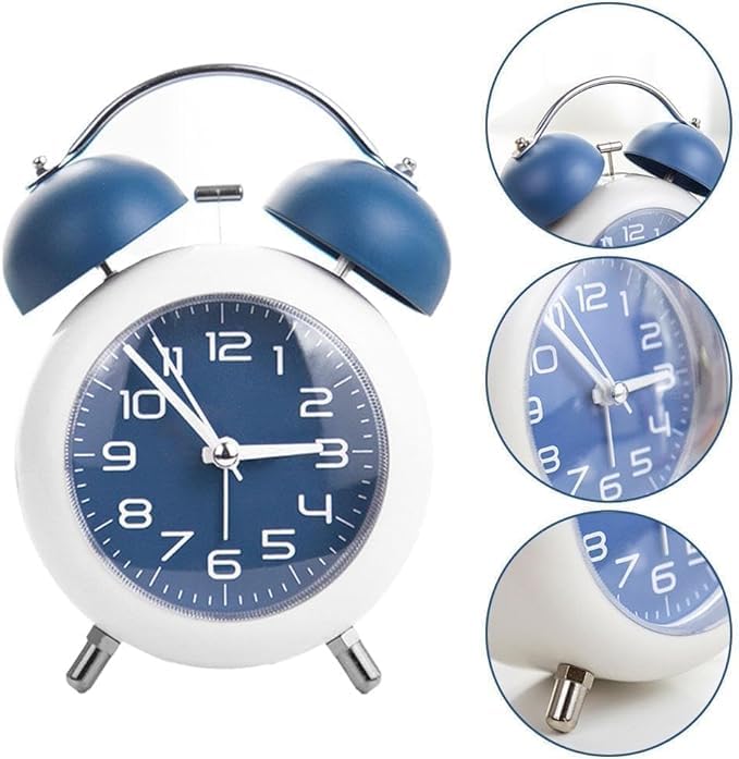 black sparrow Twin Bell with Matt Colour Table Alarm Clock with Night Led Light for Student for Kids Bedroom - Image 3