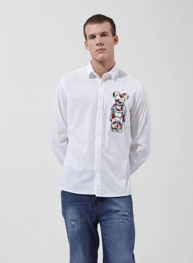 The Indian Garage Co Men Regular Fit Embroidered Cutaway Collar Full Sleeves Shirt