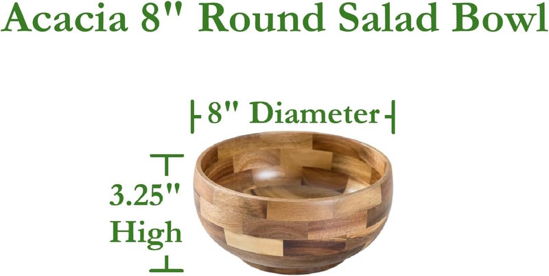 Lipper International Acacia Round Serving Bowl for Pasta Fruits Salads or Popcorn 8 Diameter x 325 Height Single Bowl - Image 2