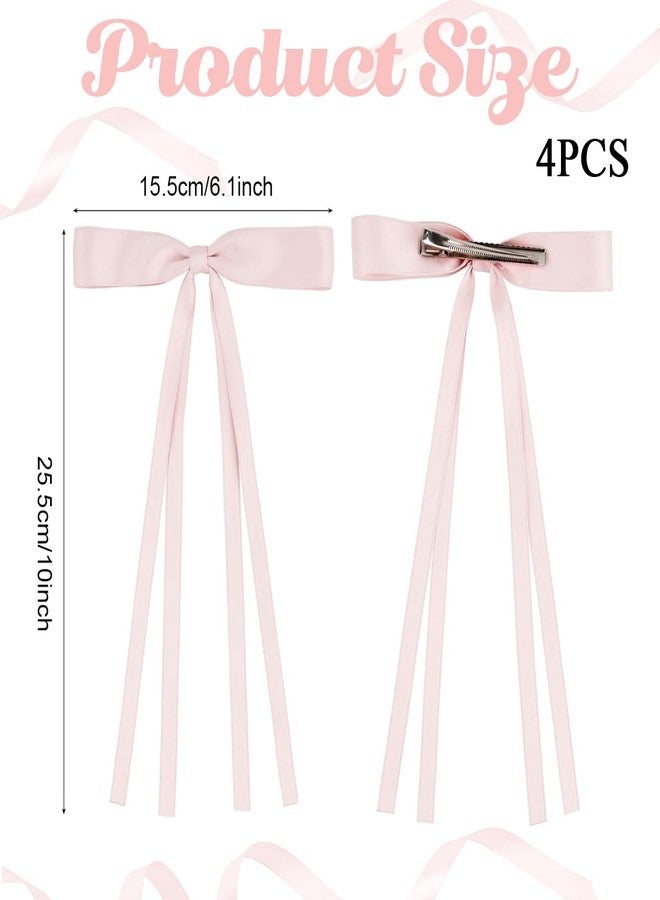 PALAY® 4 Pcs Bow Clips for Women Girls, Stylish Bowknot Hair Clip Tassel Ribbon Hair Bows for Women, Long Tail Barrettes Hair Accessories for Ponytail, Fishtail Braid & Updo - Image 2