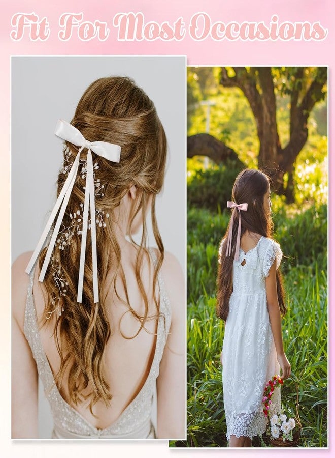 PALAY® 4 Pcs Bow Clips for Women Girls, Stylish Bowknot Hair Clip Tassel Ribbon Hair Bows for Women, Long Tail Barrettes Hair Accessories for Ponytail, Fishtail Braid & Updo - Image 5