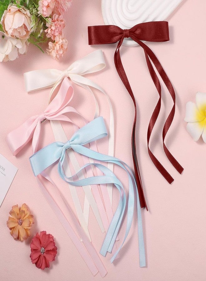 PALAY® 4 Pcs Bow Clips for Women Girls, Stylish Bowknot Hair Clip Tassel Ribbon Hair Bows for Women, Long Tail Barrettes Hair Accessories for Ponytail, Fishtail Braid & Updo - Image 4