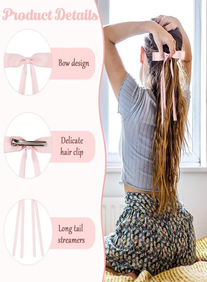 PALAY® 4 Pcs Bow Clips for Women Girls, Stylish Bowknot Hair Clip Tassel Ribbon Hair Bows for Women, Long Tail Barrettes Hair Accessories for Ponytail, Fishtail Braid & Updo - Image 3