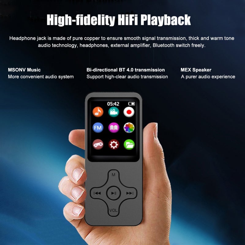 مشغل MP3 MP4 مع شاشة رقمية بتقنية بلوتوث 4.0 ومكبر صوت، صوت فائق الجودة محمول، مشغل طلابي، مشغل وكمان، مشغل موسيقى رقمي مع راديو FM ومسجل وكتاب إلكتروني - Image 4