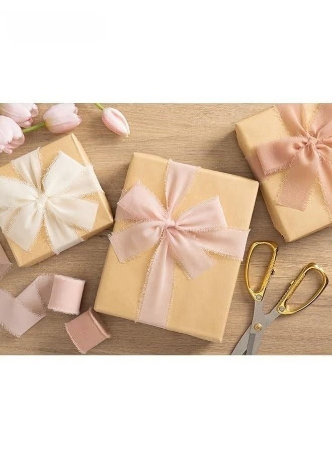 Angola Panda Handmade Fringe Chiffon Ribbon, 3 Rolls 4cm x 5m Silk-Like Ribbon Cream Orange Ribbons Set for Wedding Invitations, Bridal Bouquets, Gifts Wrapping, DIY Crafts  - Image 4