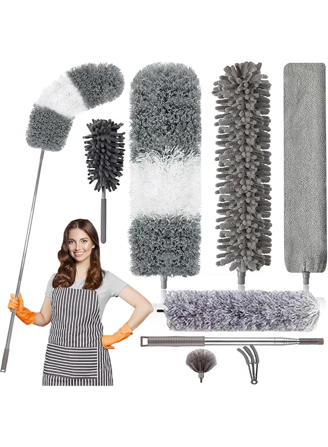 promass 8PCS Cleaning Dusting Duster - Retractable Microfiber Gap Duster with Extension Pole 14 Inch to 82 Inch, Reusable Duster Kit for Cleaning High Ceiling Fans, Furniture, Blinds - Image 1