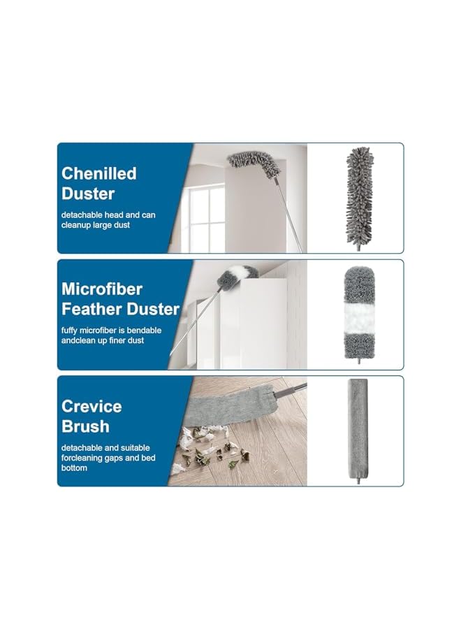 promass 8PCS Cleaning Dusting Duster - Retractable Microfiber Gap Duster with Extension Pole 14 Inch to 82 Inch, Reusable Duster Kit for Cleaning High Ceiling Fans, Furniture, Blinds - Image 2