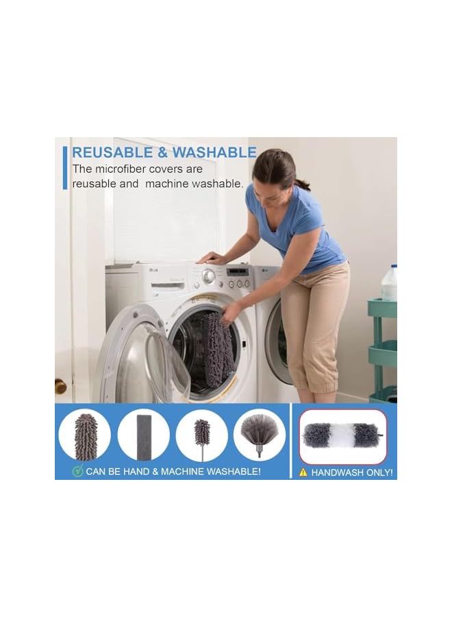 promass 8PCS Cleaning Dusting Duster - Retractable Microfiber Gap Duster with Extension Pole 14 Inch to 82 Inch, Reusable Duster Kit for Cleaning High Ceiling Fans, Furniture, Blinds - Image 4