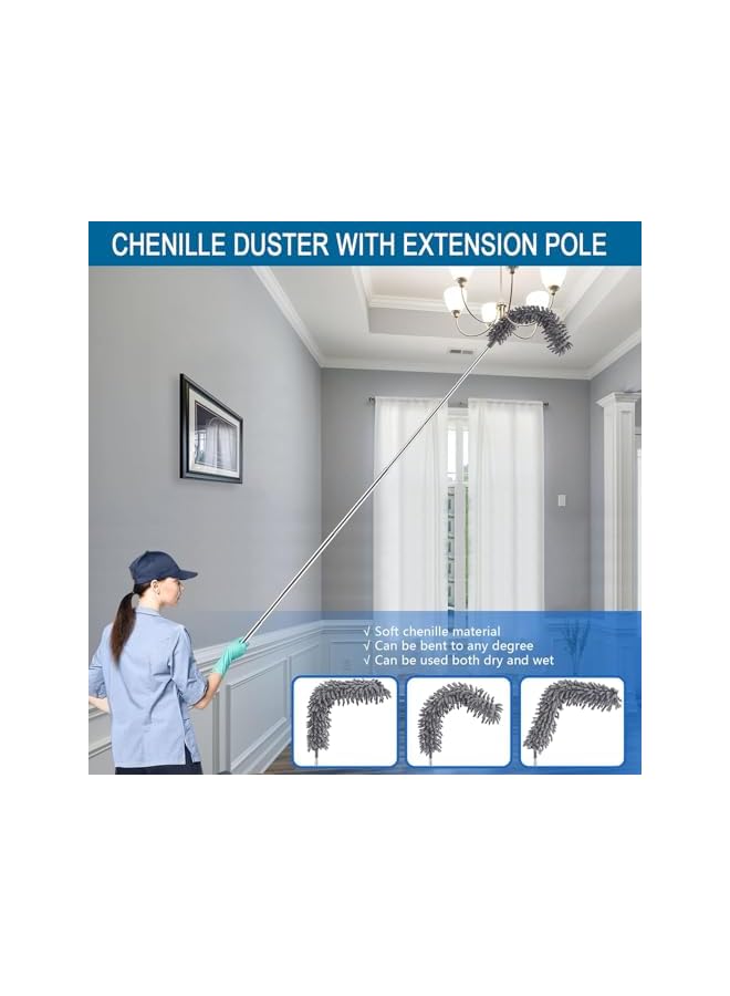 promass 8PCS Cleaning Dusting Duster - Retractable Microfiber Gap Duster with Extension Pole 14 Inch to 82 Inch, Reusable Duster Kit for Cleaning High Ceiling Fans, Furniture, Blinds - Image 3