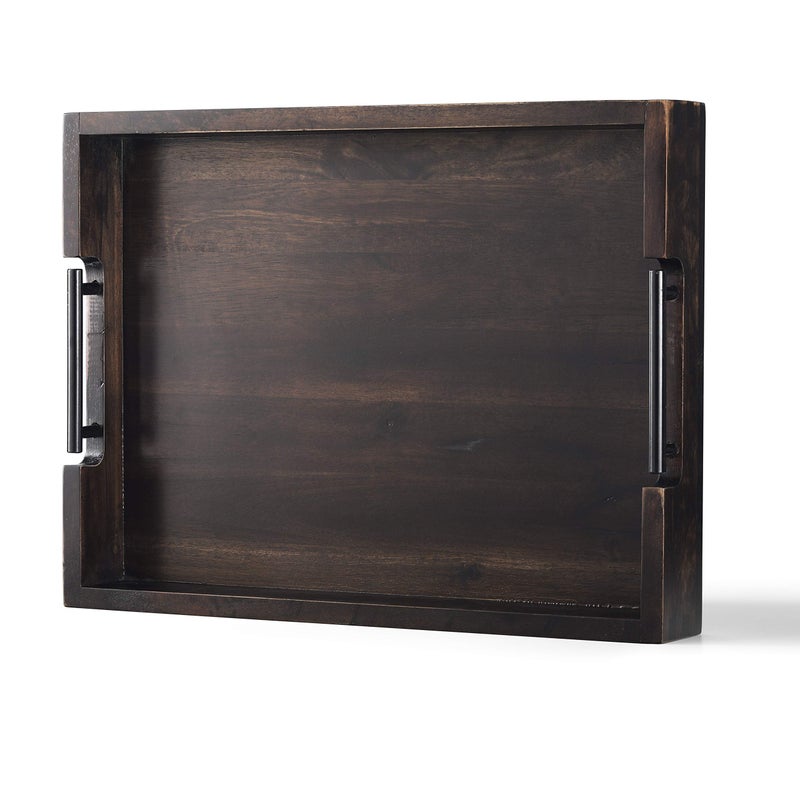 Ottoman Tray Acacia Wood Serving Tray with Metal Handles 165x125in Food Drinks Tray for Coffee Table Breakfast Dinner  Bar Rustic Decorative Storage Tray for Ottoman Kitchen Packaging